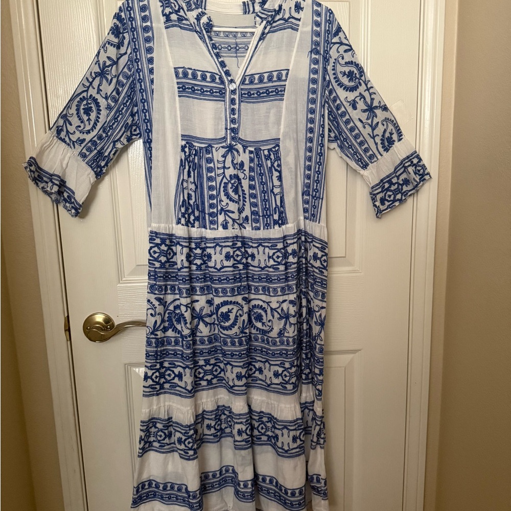 Blue and White Patterned Women's Dress